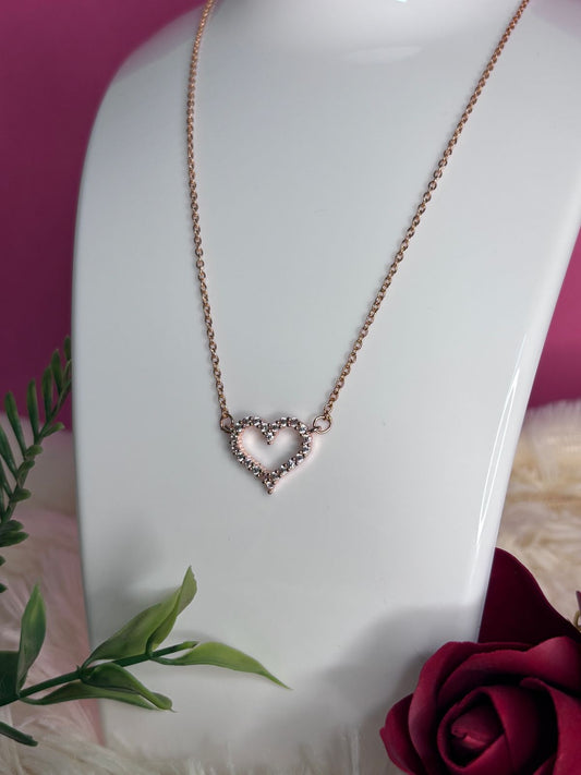 Delicate Open Heart Pendant Necklace in Rose Gold