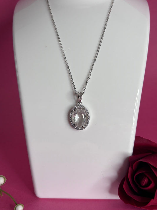 Elegant Oval Crystal Pendant Necklace