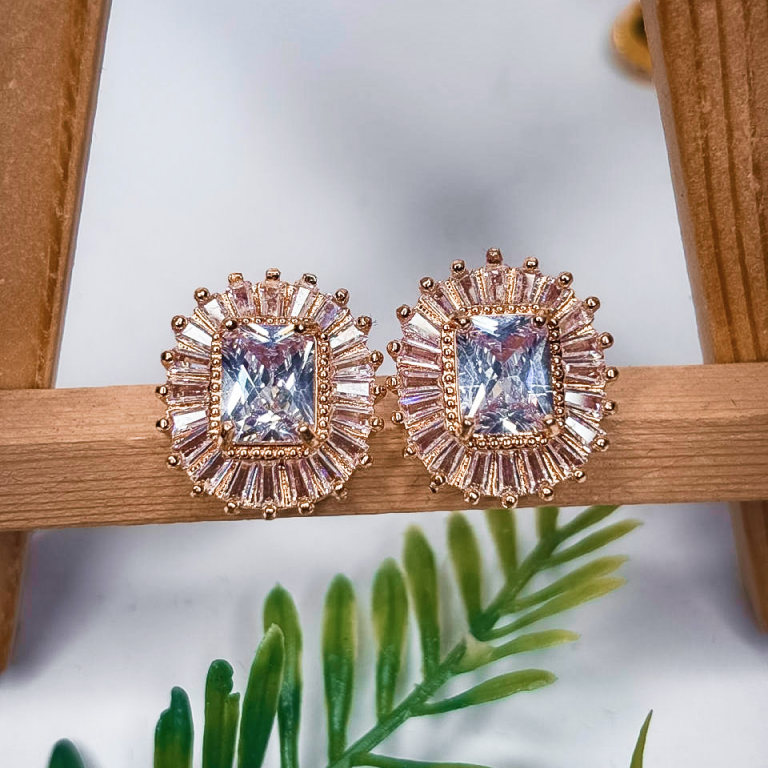 Elegant Rose Gold Halo Stud Earrings