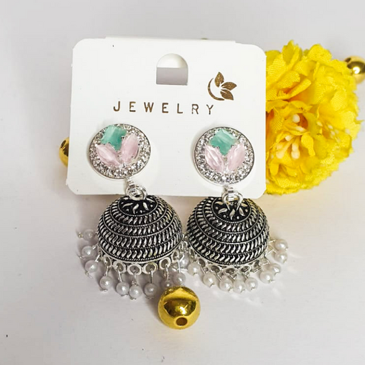 Oxidized Silver Jhumka Earrings