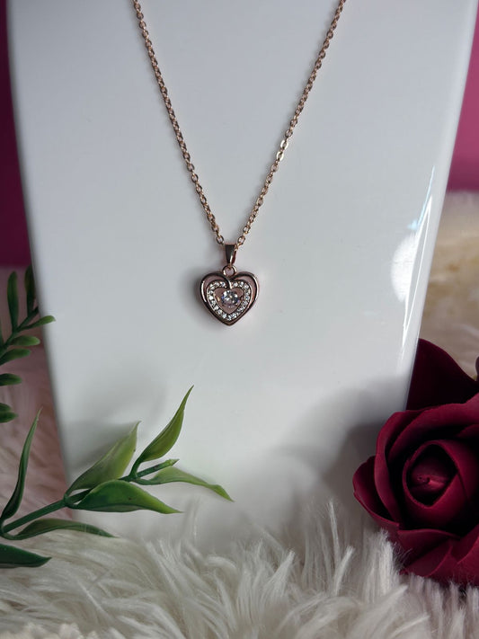 Rose Gold Heart Pendant with Crystal Center