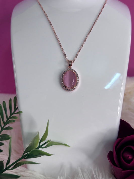 Rose Gold Oval Pendant with Pink Crystal
